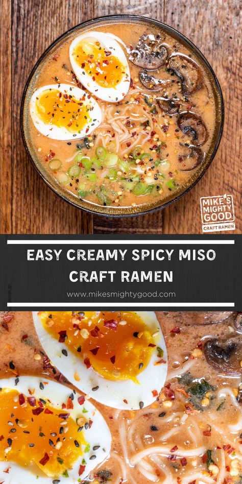 Ramen Recipes Broth, Spicy Umami Miso Ramen, Ramen Cheat Sheet, Homemade Spicy Miso Ramen, Homemade Miso Ramen Broth, How To Make Miso Ramen Broth, Ramen Noodle Recipes Miso, Creamy Vegetarian Ramen, Homemade Miso Ramen