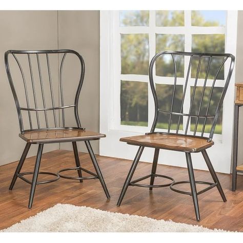 Carbon Loft Rudolph Set of 2 Wood and Metal Vintage Industrial Dining Arm Chair - On Sale - Bed Bath & Beyond - 20543536 Metal Dining Room Chairs, Wood And Black Metal, Wood And Black, Industrial Dining Chairs, Farmhouse Dining Chairs, Industrial Dining, Baxton Studio, Wood Dining Chairs, Dining Room Bar