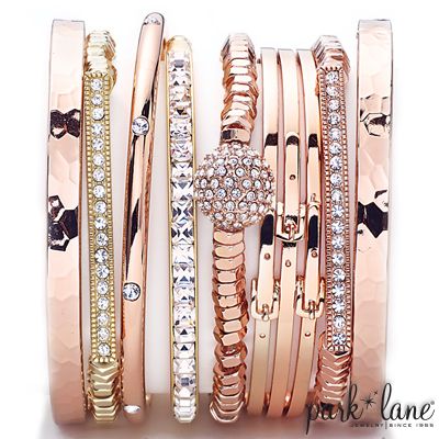 Rose Gold Arm Party Park Lane Jewelry www.myparklane.com/jpanicola Parklane Jewelry, Rose Gold Accessories, Ring Rosegold, Park Lane Jewelry, Black Gold Jewelry, Arm Party, Park Lane, Gold Bangle Bracelet, Rose Gold Bracelet