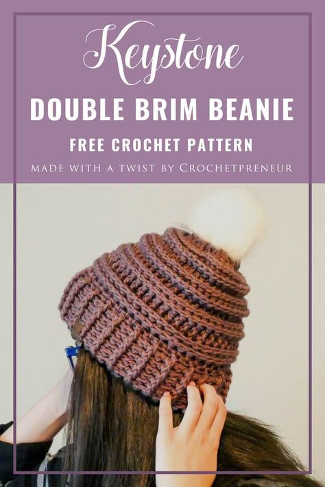 OMG This is the squishiest hat I've ever made and the double brim makes it double warm! This ribbed double brim hat was so easy to make and came out so soft. I just love it. #ribbeddoublebrimhat #doublebrimcrochet #crochetdoublebrim #crochetpattern #freecrochetpattern #crochetforchristmas Crochet Bloggers, Crochet Hat Free, Crochet Business, Crochet Hats Free Pattern, Crochet Winter, Crochet Baby Hats, Crochet Hat Pattern, Crochet Beanie, Crochet Hat