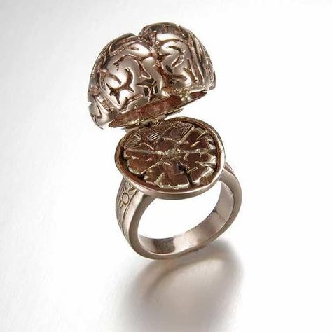 If It's Hip, It's Here: Tentacles, Fungi & Anatomy Cast In Fine Metals. The Very Cool Jewelry of Peggy Skemp. Brain Jewelry, Anatomy Jewelry, Anatomical Jewelry, Anatomical Brain, Cool Jewelry, Poison Ring, Science Jewelry, Unusual Rings, Cute Jewelry