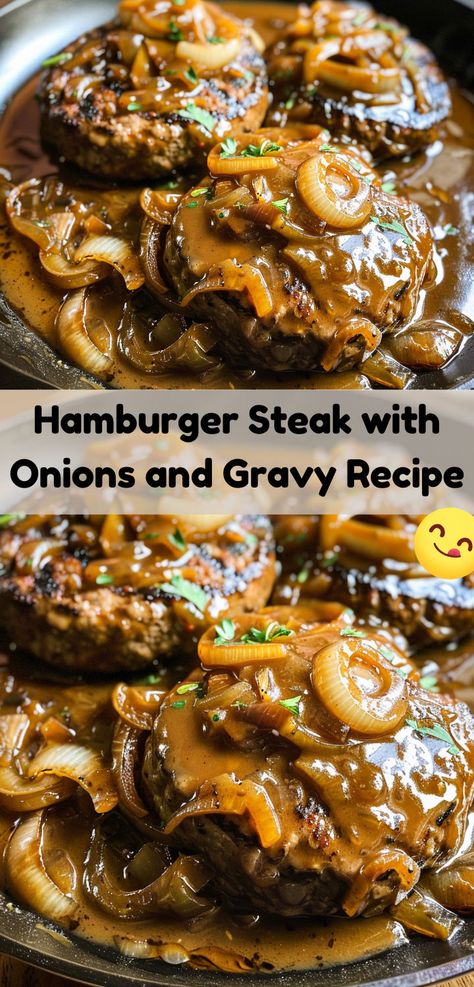 The BEST recipe for Hamburger Steaks made from fresh ground beef with an easy, homemade brown gravy. Hamburger Stew With Brown Gravy, Easy Recipes With Hamburger Meat Simple, Essen, Chopped Hamburger Steak, Cajun Hamburger Steak, Meatloaf With Brown Gravy Recipes, 1lb Hamburger Meat Recipes, Skillet Hamburger Recipes, Recipes With Steak Meat