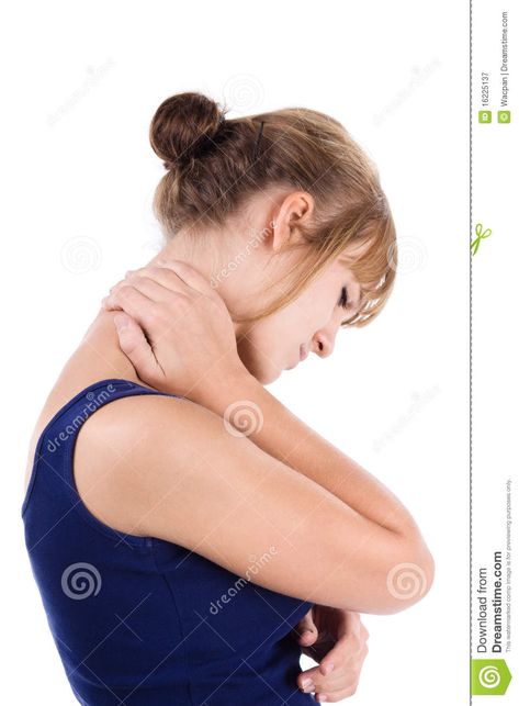 Neck pain. Woman holds a hand on pain neck. Isolated on white background #Sponsored , #SPONSORED, #sponsored, #Woman, #Neck, #white, #holds Hands On Neck Reference, Hand Behind Neck Pose, Hand On Neck Pose Reference, Holding Neck Pose, Hand On Neck Pose, Hands Around Neck Reference, Hand Around Neck, Hand On Neck, Neck Reference