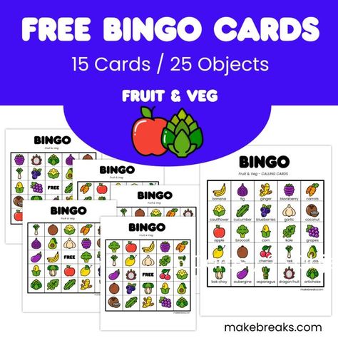 Fruits And Vegetables Images, Free Printable Bingo Cards, Free Bingo Cards, Memory Match Game, Bingo Cards Printable, Bingo Board, Bingo Printable, Colorful World, Dry Erase Markers