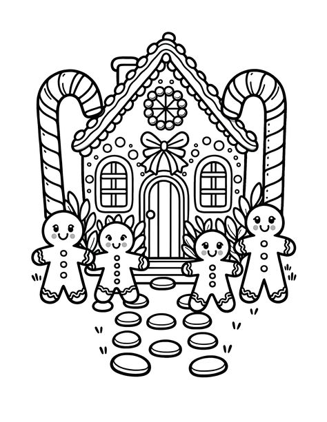 Sleigh Coloring Page, Gingerbread House Coloring Page, Gingerbread House Pictures, Christmas Colouring Pages, New Year Coloring Pages, Free Christmas Coloring Pages, Christmas Coloring Sheets, Superhero Coloring, House Colouring Pages