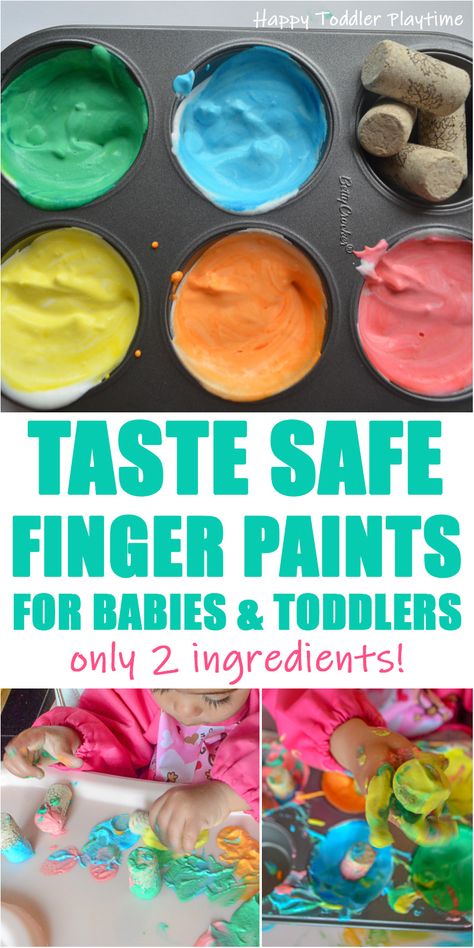 Two Ingredient Taste Safe Finger Paint - HAPPY TODDLER PLAYTIME Activities To Do With Infants Daycare, My Body Activities For Infants, Taste Safe Crafts, Taste Safe Finger Paint, Fun Activities For Infants, Taste Safe Paint For Babies, All About Me Messy Play, Messy Sensory Play Toddlers, Taste Activities For Toddlers