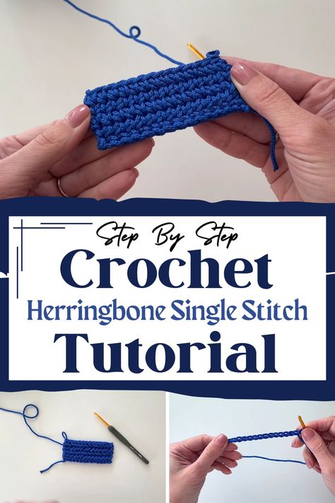 Herringbone Single Crochet Stitch Pattern & Tutorial Herringbone Single Crochet Stitch, Single Crochet Stitch Tutorial, Herringbone Single Crochet, Crochet Seed Stitch, Crochet Stitch Pattern, Reverse Single Crochet, Crochet Stitch Tutorial, Foundation Single Crochet, Embossed Fabric