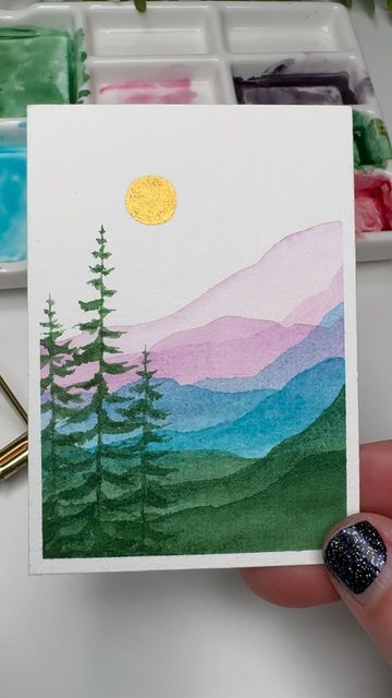 What To Paint Watercolor Easy, Watercolor Paint Ideas For Beginners, Watercolor Diy Easy, Cool Color Painting Ideas, What To Watercolor Paint, Watercolor Cards For Beginners, Intermediate Watercolor Paintings, Easy Painting Ideas On Canvas Watercolor, Cute Art Ideas Painting