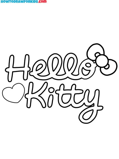 Hello Kitty Coloring Pages - Free Printables for Kids Hello Kitty Drawing Printable, Coloring Pages Hello Kitty And Friends, Hello Kitty In Cursive, Easy Drawings Black And White, Tokidoki Coloring Pages, Hello Kitty Graphic Design, Cute Drawing Pages, Hello Kitty Free Printables, Cute Coloring Pages Disney