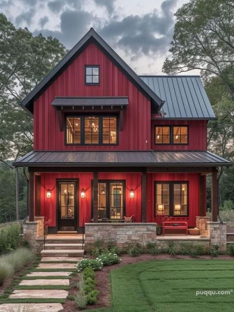 home decor tips Rustic Red Barndominium, Red Barndominium Exterior, Red Farmhouse Exterior, Exterior Farmhouse, Rustic Homes, Red Houses, Red Farmhouse, Cabin Exterior, Open Concept Layout