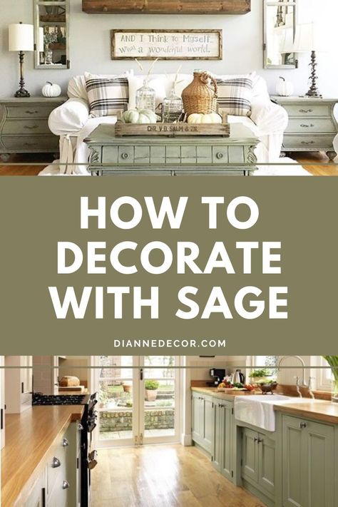 Sage And Cream Living Room Decor, Sage Green Kitchen Ideas Farmhouse, Sage Green And Dusty Blue Interior, Sage Green Kitchen Accents, Sage Green Dining Room Ideas, Sage Green Bedroom Furniture, Sage Green Decor Living Room, Sage Green And Cream Living Room, Light Green Dining Room