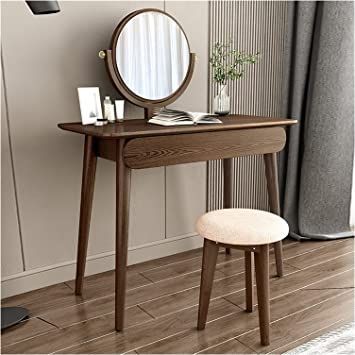 Small Makeup Table, Modern Bedroom Small, Dressing Table Colour, Simple Modern Bedroom, Vanity Desk With Mirror, Furniture Dressers, Desk With Mirror, Dressing Table With Drawers, Makeup Stool