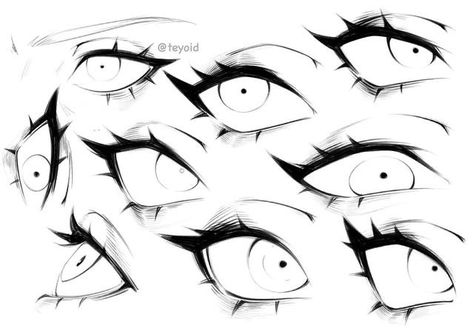 Different Eyes Styles Drawing, Eye Reference Drawing Female, Fem Eyes Drawing, Eyes Design Drawing, Shading And Highlighting Drawing, Eye Designs Art, How To Draw Demon Eyes, Eyes Drawing Stylized, Cat Eye Drawing Reference