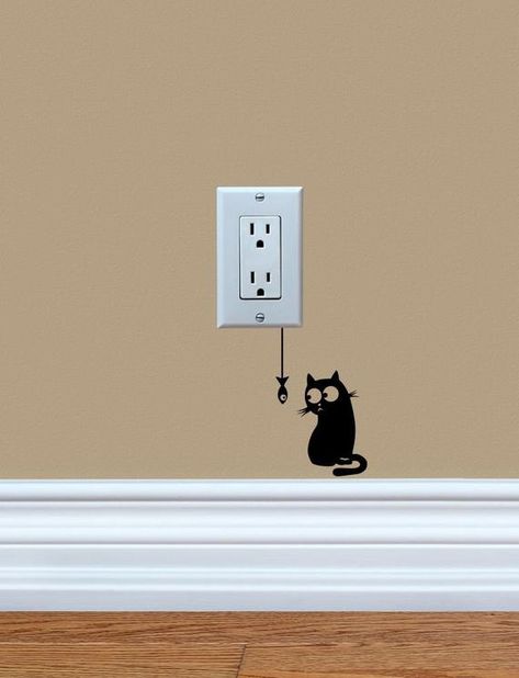 Light Switch Art, Cat Staring, Wall Outlet Covers, Fish Cute, Circle Artwork, Fish Funny, Bubble Drawing, Light Switch Sticker, Funny Vinyl Decals