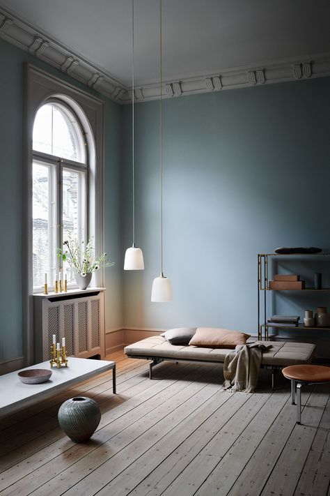 Dogu pendant by Lightyears - via Coco Lapine Design blog Light Blue Walls, Wooden Floors, Salon Interior Design, 아파트 인테리어, Blue Living Room, Fritz Hansen, Hem Design, Living Room Diy, Interior Trend