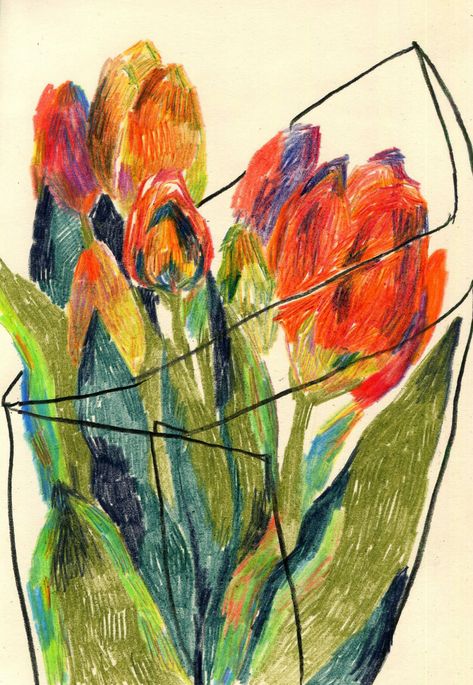 Spaghetti Sandwich, Tulips Illustration, Color Pencil Illustration, Arte Inspo, Wow Art, Pastel Drawing, Colored Pencil, Pretty Art, Sloth