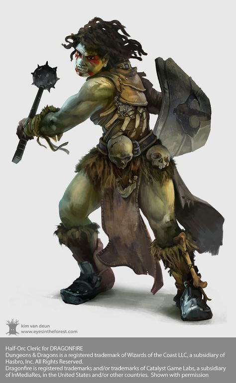 ArtStation - Cleric Half-Orc for Dragonfire a deckbuilding game by Catalyst Game Labs, Kim Van Deun Half Orc Barbarian, Female Orc, Dark Arts, Games Board, 다크 판타지, Fantasy Races, Wow Art, Fantasy Warrior, Arte Fantasy