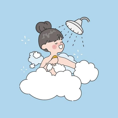 Shower Illustration Art, Taking A Shower Drawing, Shower Drawing Illustration, Showering Drawing, Shower Doodle, Shower Drawing, Shower Cartoon, Shower Illustration, Girls In Shower