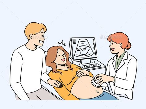 Happy Future Parents on Ultrasound in Clinic Teaching Pictures, Doctor In Hospital, Pregnant Cartoon, Pregnancy Doctor, Pregnancy Scrapbook, Future Parents, Minimal Drawing, Healthy Birth, Happy Future