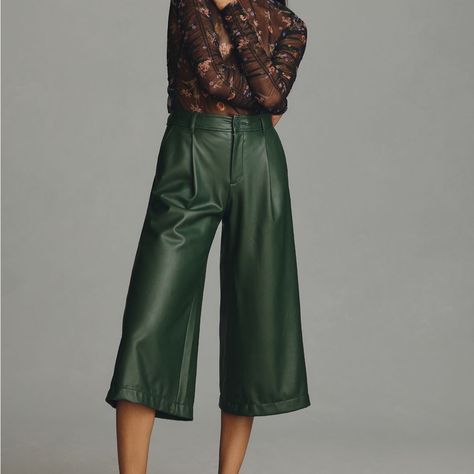 Brand New Never Worn, Plus Size 20, Dark Green. All Plus Size In Green Are Sold Out. Hunter Green Pants, Leather Culottes, Fall Winter Trends, Wide Leg Cropped Pants, Winter Trends, Green Pants, Faux Leather Pants, Striped Linen, Party Fashion