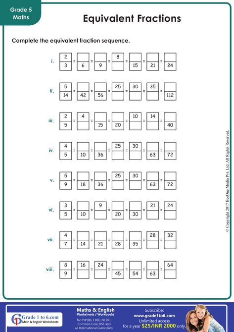 Equivalent Fractions Worksheets Grade 5 | Grade1to6.com Fractions Worksheets 5th, Fractions Worksheets Grade 6, Fractions Worksheets Grade 5, Equivalent Fractions Worksheet, Sequence Worksheet, Maths Worksheet, Multiplying Fractions, Mathematics Worksheets, Equivalent Fractions