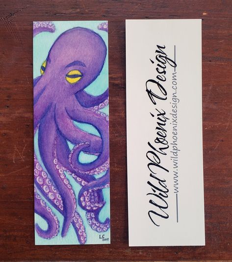 "Octopus Art Bookmark. Never lose your place with this beautifully vibrant bookmark. Makes a great gift, party favor, and place holder in your favorite book.  Description: Print of original watercolor painting design on one side and website link on the back. Glossy thick cardstock. Dimensions: Approx. 2x6 inches For other bookmark designs, art prints, greeting cards & more, please visit my shop: http://wildphoenixcreations.etsy.com (and click the \"Bookmark\" tab.) ------------------------------ Bookmark Watercolor, Octopus Art Print, Art Stationary, Phoenix Design, Painting Ocean, Octopus Art, Sea Creature, Small Shops, Bookmarks Handmade