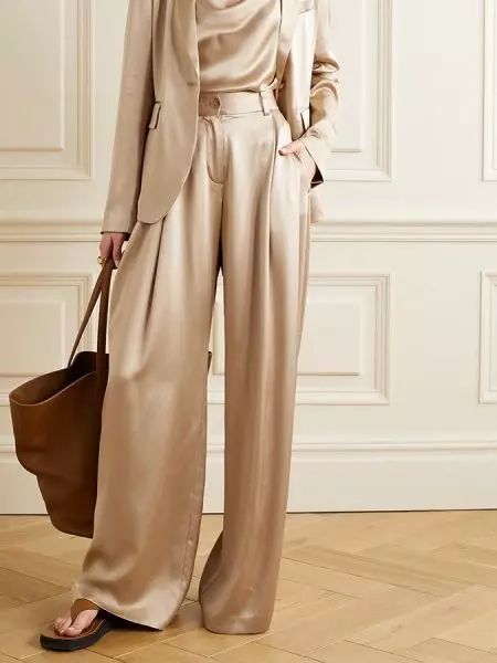 Silk Pants Outfit Street Styles, Silk Pants Outfit, Lily Silk, Wide Leg Pants Outfit, Silk Wide Leg Pants, Slouchy Pants, Brown Bread, Swim Pants, Silk Outfit