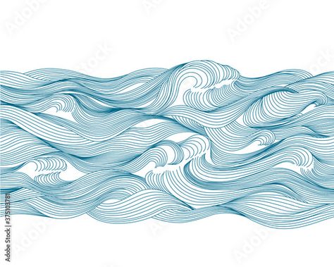 Download Seamless pattern sea, waves, water. Hand drawing by line. Isolated on white background Stock Vector and explore similar vectors at Adobe Stock. Ocean Pattern Illustration, Water Wave Illustration, Water Waves Drawing, Ocean Line Drawing, Wave Design Pattern, Wave Line Drawing, Wave Sketch, Draw Waves, Ocean Wave Drawing