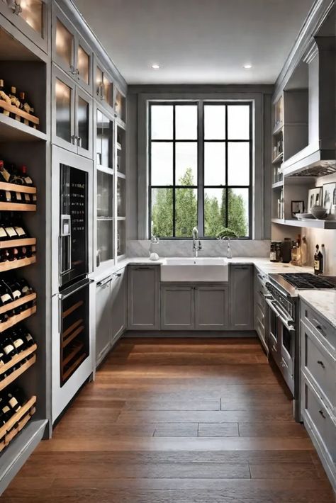 Kitchen with butlers pantry Butler Pantry Glass Cabinets, Colonial Butlers Pantry, Butler’s Pantry Walk Through, Small Butlers Pantry With Fridge, Kitchen Pantry Location, Butlers Pantry With Appliances, Walk In Pantry With Fridge And Sink, Butler Pantry Kitchen Layout, Butler Kitchen Pantry