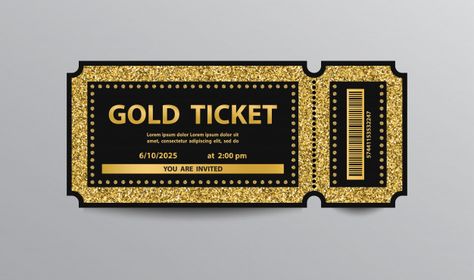 Luxury golden ticket template isolated P... | Premium Vector #Freepik #vector #gold #party #template #line Template Tiket, Golden Ticket Template, Gold Ticket, Cinema Party, Digital Graphics Art, Vip Card, Ticket Design, Vip Tickets, Golden Ticket