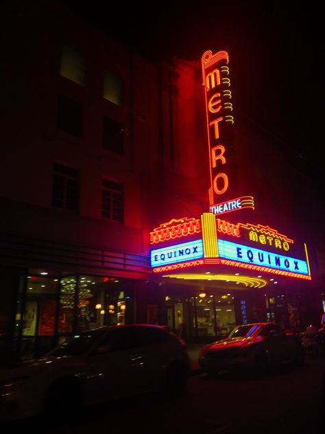 Neon Lights, Retro-Esque Movie Theater Retro Theatre Aesthetic, 1980s Movie Theater, Retro Movie Theater Aesthetic, Retro Movie Theater, Theater Aesthetic, Movie Theater Aesthetic, Vintage Movie Theater, Fall Baddie, Light Movie