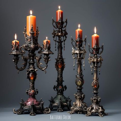 Gothic Candelabra Centerpiece, Classy Gothic Decor, Gothic Table Decor, Gothic Victorian House Decor, Victorian Gothic Halloween Decor, Victorian Gothic Decor Bedroom, Gothic Lights, Gothic Lamps, Gothic Victorian Home Decor