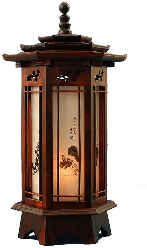 Korean Roof, Japanese Lamps, Wood Lamp Shade, Japanese Home Design, Wood Table Lamp, Bedroom Accent, Wood Lamp, Lantern Lamp, Table Lamp Wood