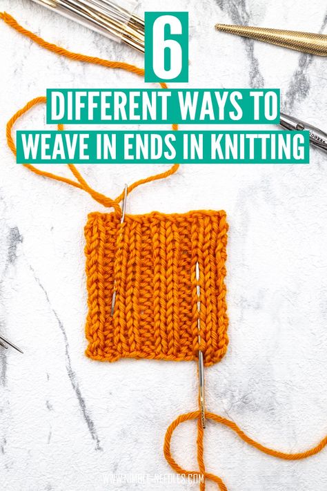 The best way to weave in ends in knitting - 6 different techniques How To Weave In Ends Knitting, How To End Knitting, Weave In Ends Knitting, Knitting Beginners, Advanced Knitting Techniques, Felting Tutorial, Crochet Knit Blanket, Knitting Hacks, Knitting Help