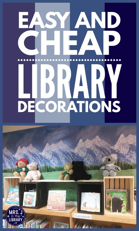 Elementary Library Decorations, School Library Themes, Library Decor Ideas, School Library Book Displays, Cheap Decorations, School Library Lessons, Library Decorations, School Library Decor, School Library Design