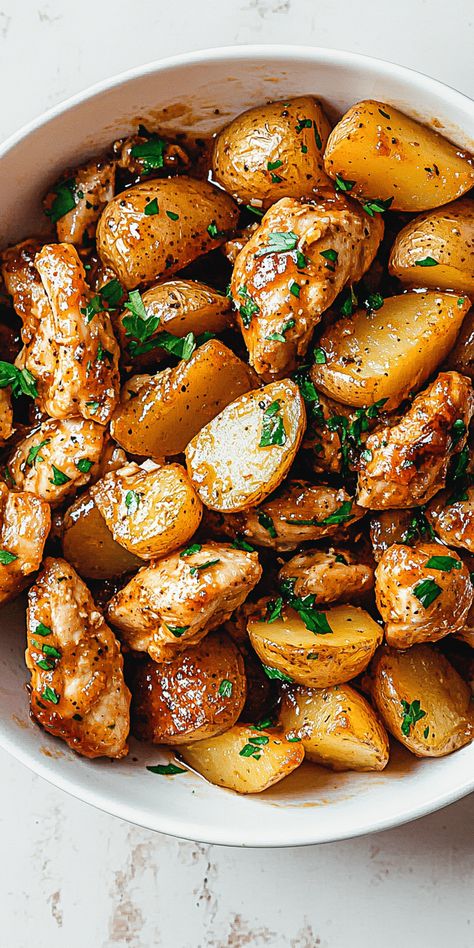 One-Pan Garlic Butter Chicken & Potatoes – Chasety Recipes With Chicken And Potatoes, One Pan Chicken And Potatoes, Red Potato Recipes, Low Calorie Chicken, Potatoes In Oven, Cotton Decor, Roasted Chicken Breast, Garlic Butter Chicken, Garlic Butter Sauce