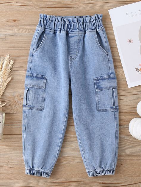 Medium Wash    Denim Plain Tapered/Carrot Embellished Non-Stretch  Toddler Girls Clothing Toddler Girl Jeans, Kids Denim Pants, Kids Denim Jeans, Jaket Jeans, Girl Jeans, Mini Clothes, Toddler Jeans, Denim Handbags