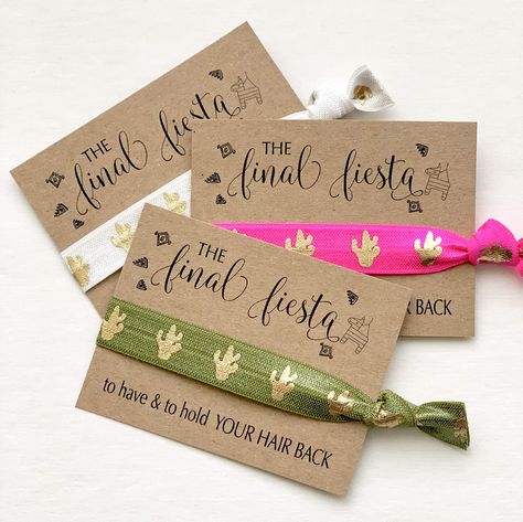 PRICES MAY VARY. Bachelorette Hair Tie Favors | PACK OF 10 | Made in the USA by a woman owned business Perfect for your next Bachelorette getaway or weekend with your BFF's INCLUDED: Choose from either assorted SERAPE prints OR assorted CACTUS prints Comes on durable Kraft Brown Card Stock with "The Final Fiesta" saying as well as "To have & to hold your hair back" We are a Women Owned Business supporting other women in business - USA Seller Our bachelorette party favors are the perfect addition Bachelorette Hair, Final Fiesta Bachelorette Party, Final Fiesta Bachelorette, Cactus Prints, Bachelorette Party Planning, Women In Business, Girls Getaway, Bach Party, Bachelorette Party Favors