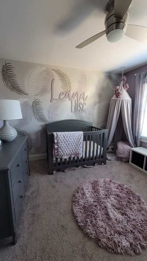 Purple Baby Rooms, Baby Bedroom Furniture, Purple Nursery Girl, Lilac Gray, Purple Nursery, Girl Nursery Themes, Baby Room Organization