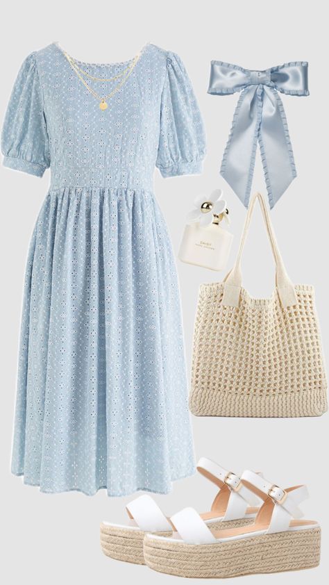 #cottagecore  #dress #modestoutfits #summer #blueaesthetic #churchoutfit  #coastal  #outfitinspiration #minimalist Picnic Outfit, Cottagecore Outfits, Modesty Outfits, Cute Modest Outfits, Outfits Modest, Modest Dresses Casual, Cottagecore Dress, Modest Fashion Outfits, The Outfit