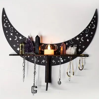 Decorative Items For Home - Free Returns Within 90 Days - Temu Moon Candle, Crystal Shelves, Displaying Crystals, Dark House, Dark Home Decor, Wall Hanging Shelves, Goth Home, Goth Home Decor, Witchy Decor