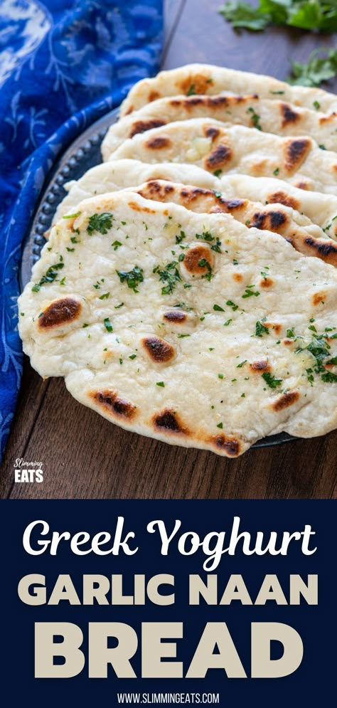 Quick Naan Bread Recipe, Naan Bread Recipe Easy, Greek Yoghurt Recipes, Garlic Naan Bread Recipe, Garlic Naan Bread, Yoghurt Recipe, Eat Greek, Fakeaway Recipes, Recipes With Naan Bread