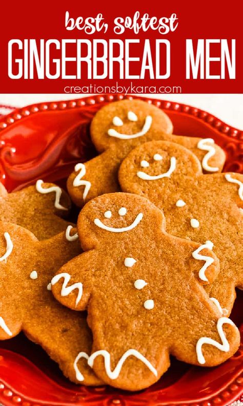 Best ever gingerbread man cookie recipe - no molasses needed for these soft and chewy gingerbread cookies. They are so tasty you don't even need to decorate them. Butterscotch pudding mix makes them extra yummy! #gingerbreadman #gingerbreadcookies #cutoutcookies #gingerbreadmen -from Creations by Kara Gingerbread Cookies With Butterscotch Pudding, Butterscotch Gingerbread Cookies, Gingerbread Cookies Without Molasses, Christmas Cutout Cookie Recipe, Santa Desserts, Make Gingerbread Cookies, Easy Gingerbread Cookie Recipe, Gingerbread Man Cookie Recipe, Gingerbread Cookies Recipe