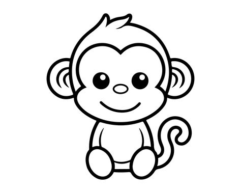 Easy Clipart Drawings, Monkey Drawings Easy, Cute Monkey Doodle, Monkey Doodle Easy, Fine Line Monkey Tattoo, Cute Monkey Drawing Easy, Monkey Painting Easy, How To Draw Monkey, Monkey Cute Drawing