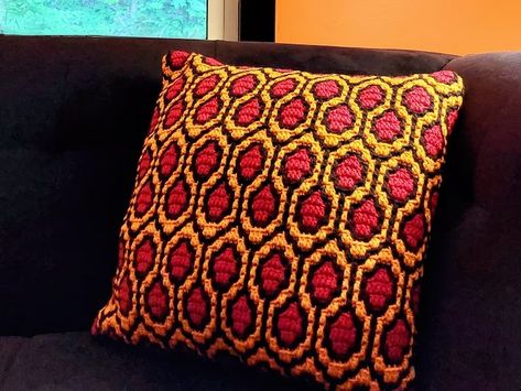 Overlook Mosaic Crochet Pattern Chart by Sixel Design Inspired by the Shining - Etsy UK Mosaic Tapestry, Household Crochet, Book Blanket, Overlay Mosaic Crochet, Overlook Hotel, Crochet Decor, Mosaic Crochet, Crochet Pillow Pattern, Crochet Pillows