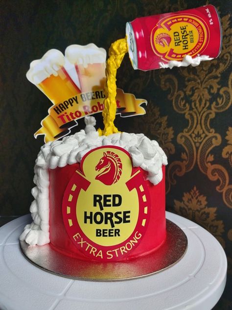 Redhorse Beer Cake Design, Red Horse Cake Design, Red Horse Beer Cake, Red Horse Cake, Beer Cake Design, Redhorse Beer, Beer Birthday Cake For Men, Beer Birthday Cake, Red Horse Beer