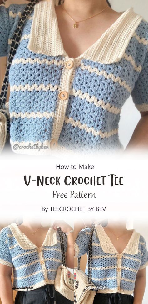 Crochet Shirt Pattern, Crochet Tee, Crochet Top Outfit, Crochet T Shirts, Crochet Tops Free Patterns, Crochet Design Pattern, Kawaii Crochet, Crochet Fashion Patterns, Crochet Clothes Patterns