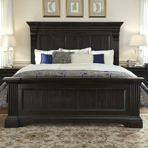 at HOME Caldwell King Panel Bed in Dark Expresso | Nebraska Furniture Mart Brown Headboard, Beautiful Bed Designs, King Sized Bedroom, Cama King Size, Lit King Size, Cal King Bedding, Wooden Bed Design, Plafond Design, Dekorasi Kamar Tidur