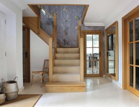 Here at Jarrods, we specialise in classic glass staircases. Give us a call to have one designed and installed in your home today. Central Staircase, Bespoke Staircases, House Cladding, Hallway Inspiration, 2 Bedroom House Plans, Glass Staircase, Diy Stairs, Wooden Staircases, Wooden Stairs