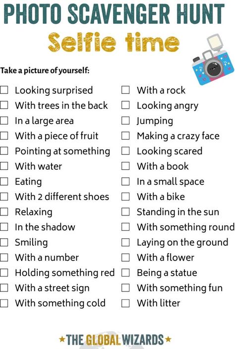 Selfie Game Ideas, Family Scavenger Hunt Ideas, Diy Scavenger Hunt For Kids, Picture Scavenger Hunt, Outdoor Scavenger Hunt For Kids, Backyard Scavenger Hunt, Selfie Scavenger Hunt, Scavenger Hunt Ideas For Kids, Picture Scavenger Hunts